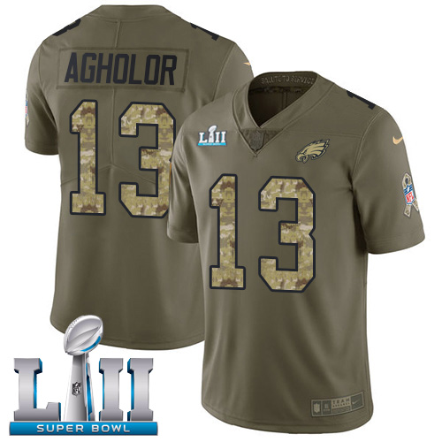 Men's Nike Eagles #13 Nelson Agholor Olive Camo Super Bowl LII Stitched NFL Limited 2017 Salute To Service Jersey