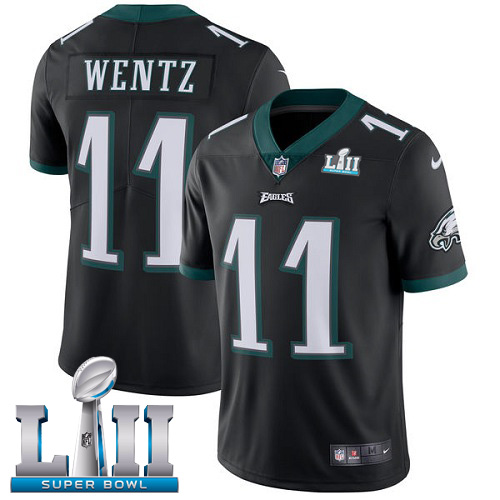 Men's Nike Eagles #11 Carson Wentz Black Alternate Super Bowl LII Stitched NFL Vapor Untouchable Limited Jersey