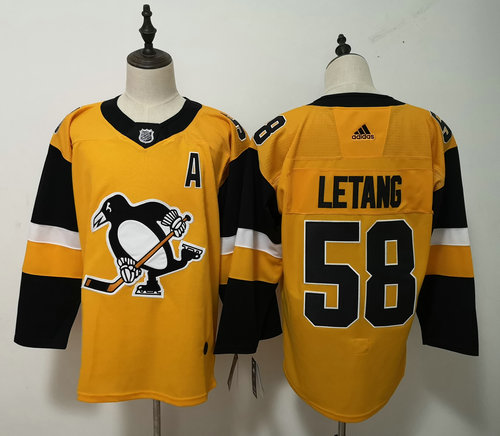 Adidas Pittsburgh Penguins #58 Kris Letang Yellow Alternate Stitched NHL Jersey