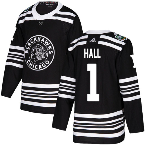 Adidas Blackhawks #1 Glenn Hall Black Authentic 2019 Winter Classic Stitched NHL Jersey