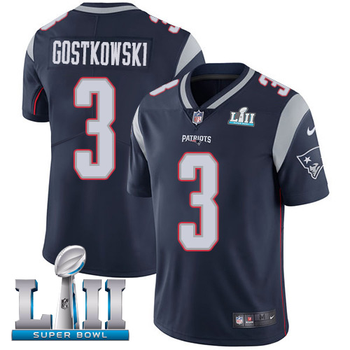 Men's Nike Patriots #3 Stephen Gostkowski Navy Blue Team Color Super Bowl LII Stitched NFL Vapor Untouchable Limited Jersey