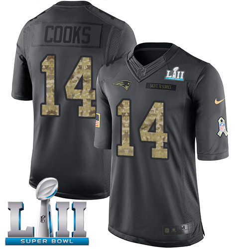 Men's Nike Patriots #14 Brandin Cooks Black Super Bowl LII Stitched NFL Limited 2016 Salute To Service Jersey
