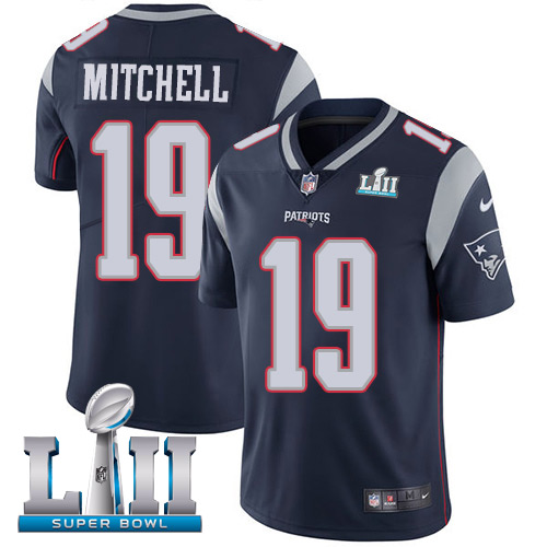 Men's Nike Patriots #19 Malcolm Mitchell Navy Blue Team Color Super Bowl LII Stitched NFL Vapor Untouchable Limited Jersey