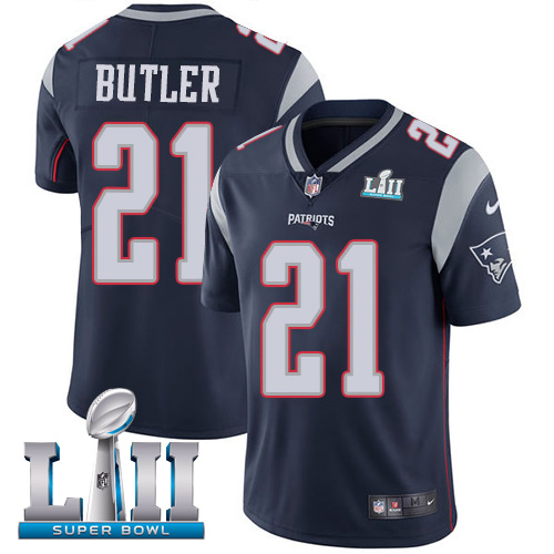 Men's Nike Patriots #21 Malcolm Butler Navy Blue Team Color Super Bowl LII Stitched NFL Vapor Untouchable Limited Jersey