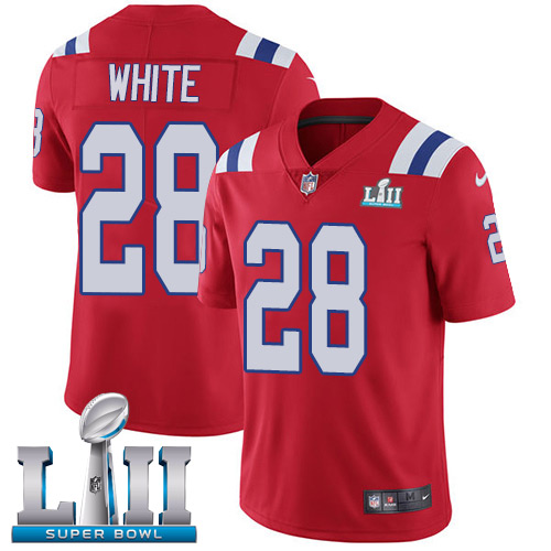 Men's Nike Patriots #28 James White Red Alternate Super Bowl LII Stitched NFL Vapor Untouchable Limited Jersey