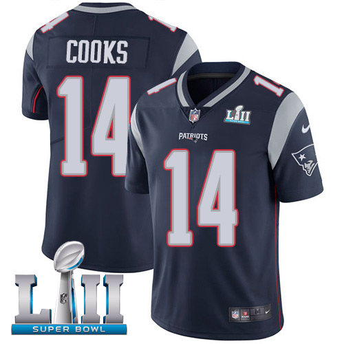 Men's Nike Patriots #14 Brandin Cooks Navy Blue Team Color Super Bowl LII Stitched NFL Vapor Untouchable Limited Jersey