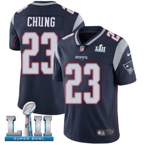Men's Nike Patriots #23 Patrick Chung Navy Blue Team Color Super Bowl LII Stitched NFL Vapor Untouchable Limited Jersey