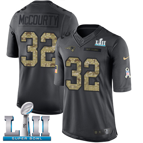 Men's Nike Patriots #32 Devin McCourty Black Super Bowl LII Stitched NFL Limited 2016 Salute To Service Jersey