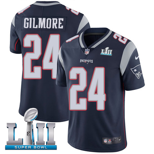 Men's Nike Patriots #24 Stephon Gilmore Navy Blue Team Color Super Bowl LII Stitched NFL Vapor Untouchable Limited Jersey
