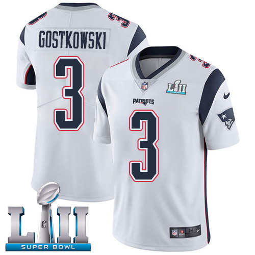 Men's Nike Patriots #3 Stephen Gostkowski White Super Bowl LII Stitched NFL Vapor Untouchable Limited Jersey