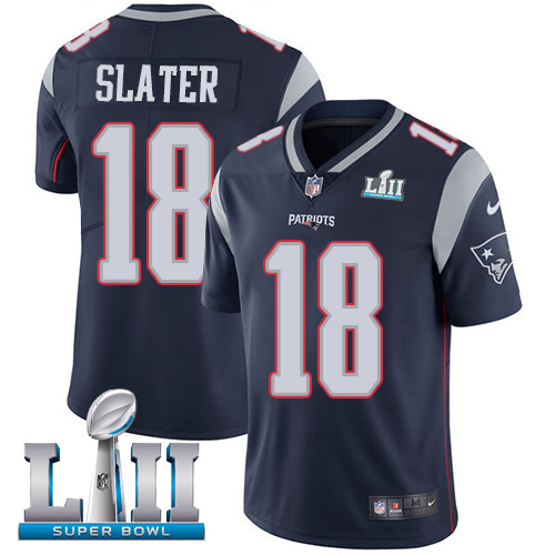 Men's Nike Patriots #18 Matt Slater Navy Blue Team Color Super Bowl LII Stitched NFL Vapor Untouchable Limited Jersey