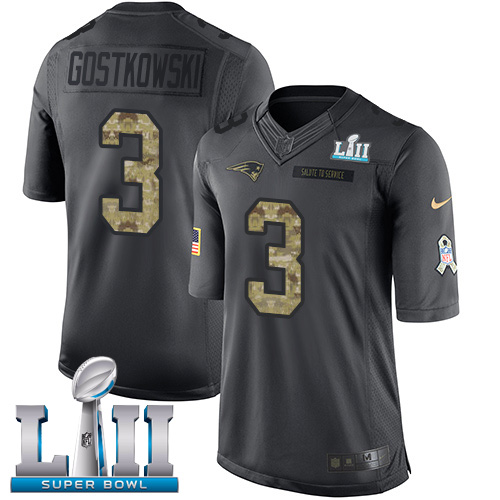 Men's Nike Patriots #3 Stephen Gostkowski Black Super Bowl LII Stitched NFL Limited 2016 Salute To Service Jersey