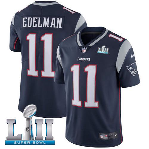 Men's Nike Patriots #11 Julian Edelman Navy Blue Team Color Super Bowl LII Stitched NFL Vapor Untouchable Limited Jersey