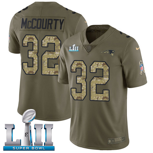 Men's Nike Patriots #32 Devin McCourty Olive Camo Super Bowl LII Stitched NFL Limited 2017 Salute To Service Jersey
