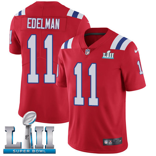 Men's Nike Patriots #11 Julian Edelman Red Alternate Super Bowl LII Stitched NFL Vapor Untouchable Limited Jersey