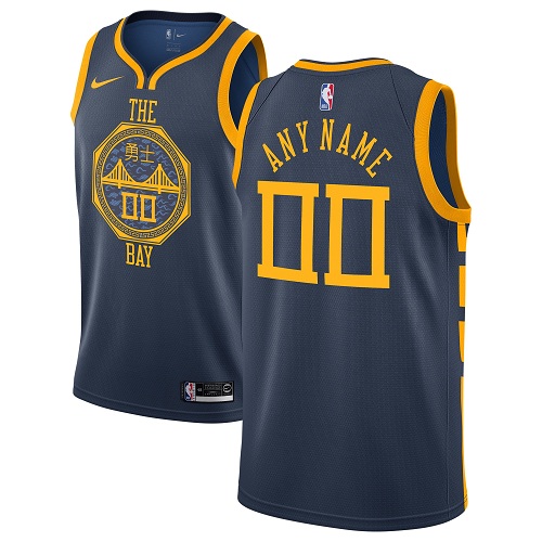 Customized Men's Golden State Warriors Authentic Navy Blue City Edition Nike NBA Jersey
