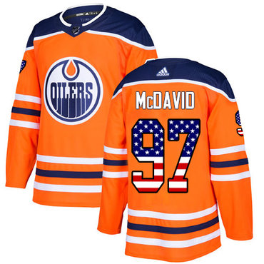 Adidas Edmonton Oilers #97 Connor McDavid Orange Home Authentic USA Flag Stitched NHL Jersey