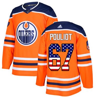 Adidas Edmonton Oilers #67 Benoit Pouliot Orange Home Authentic USA Flag Stitched NHL Jersey
