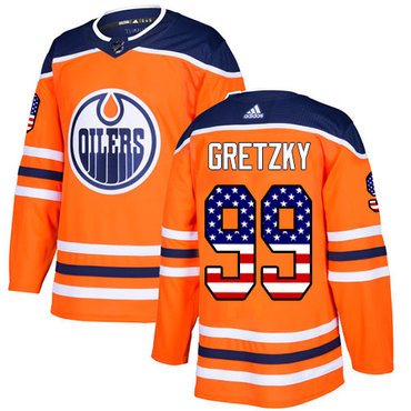 Adidas Edmonton Oilers #99 Wayne Gretzky Orange Home Authentic USA Flag Stitched NHL Jersey