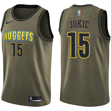 Nike Denver Nuggets #15 Nikola Jokic Green Salute to Service NBA Swingman Jersey