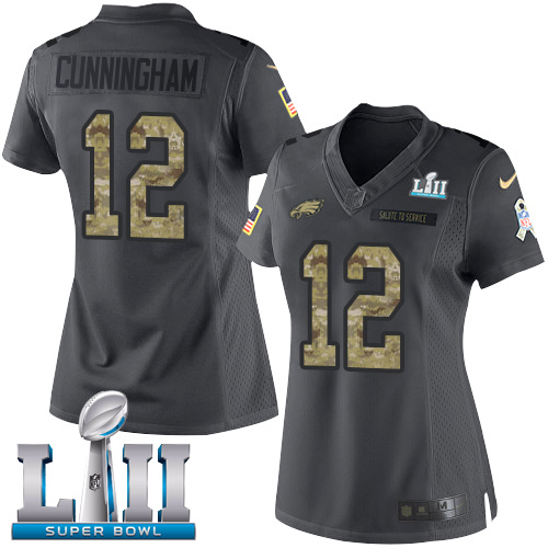 Women's Nike Philadelphia Eagles #12 Randall Cunningham Black Super Bowl LII Stitched NFL Limited 2016 Salute to Service Jersey
