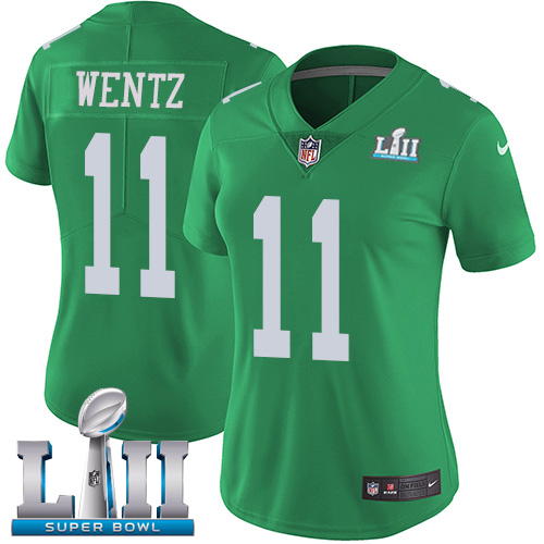 Women's Nike Philadelphia Eagles #11 Carson Wentz Green Super Bowl LII Stitched NFL Limited Rush Jersey