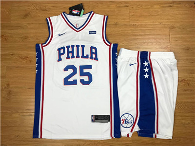 Nike Philadelphia 76ers #25 Ben Simmons White Swingman Jersey(With Shorts)