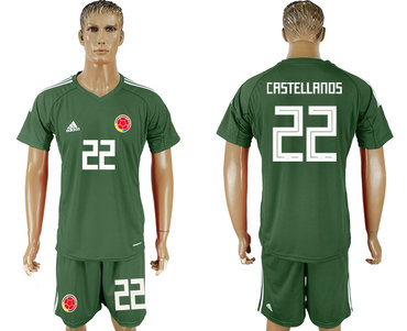 Colombia #22 CASTELLANOS Army Green Goalkeeper 2018 FIFA World Cup Soccer Jersey