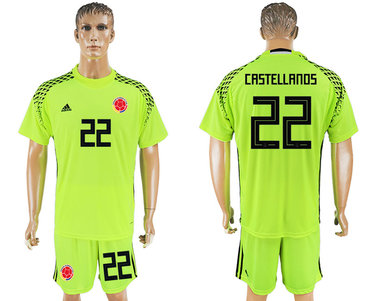 Colombia #22 CASTELLANOS Fluorescent Green Goalkeeper 2018 FIFA World Cup Soccer Jersey