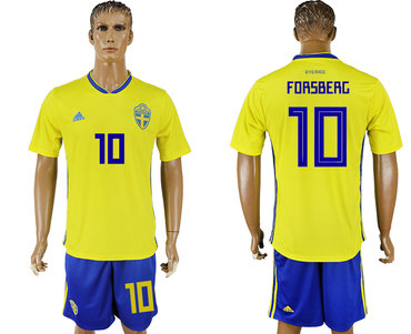 Sweden #10 FORSBERC Home 2018 FIFA World Cup Soccer Jersey