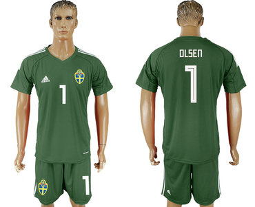Sweden #1 OLSEN Military Green Goalkeeper 2018 FIFA World Cup Soccer Jersey