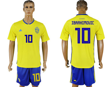 Sweden #10 IBRAHIMOVIC Home 2018 FIFA World Cup Soccer Jersey