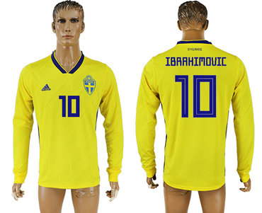 Sweden #10 IBRAHIMOVIC Home 2018 FIFA World Cup Long Sleeve Thailand Soccer Jersey