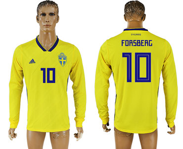 Sweden #10 FORSBERC Home 2018 FIFA World Cup Long Sleeve Thailand Soccer Jersey