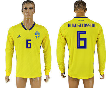 Sweden #6 RUGUSTINSSON Home 2018 FIFA World Cup Long Sleeve Thailand Soccer Jersey