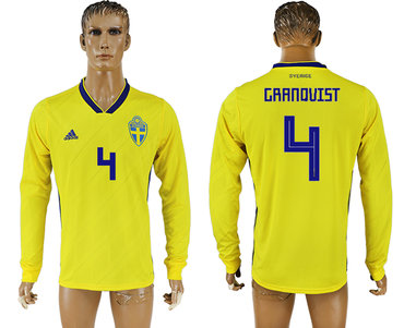 Sweden #4 CRANOVIST Home 2018 FIFA World Cup Long Sleeve Thailand Soccer Jersey