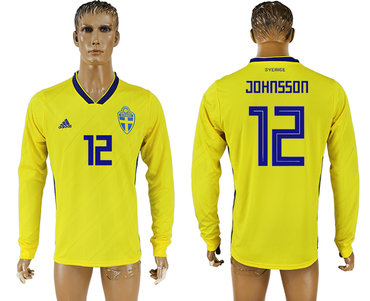 Sweden #12 JOHNSSON Home 2018 FIFA World Cup Long Sleeve Thailand Soccer Jersey