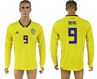 Sweden #9 BERC Home 2018 FIFA World Cup Long Sleeve Thailand Soccer Jersey