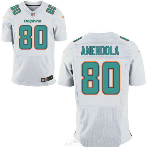 Men's Miami Dolphins #80 Danny Amendola White Road Stitched NFL Nike Elite Jersey