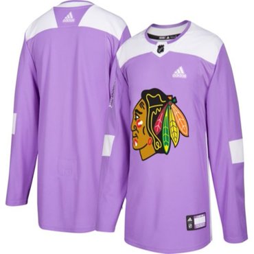 Men's Chicago Blackhawks Purple Pink Custom Adidas Hockey Fights Cancer Practice Jersey