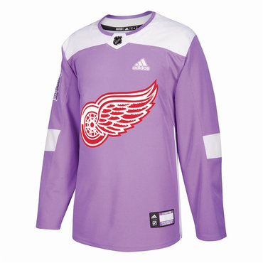 Men's Detroit Red Wings Purple Pink Custom Adidas Hockey Fights Cancer Practice Jersey