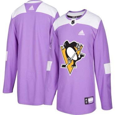 Men's Pittsburgh Penguins Purple Pink Custom Adidas Hockey Fights Cancer Practice Jersey