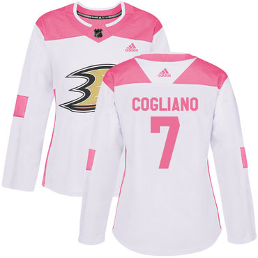 Adidas Anaheim Ducks #7 Andrew Cogliano White Pink Authentic Fashion Women's Stitched NHL Jersey