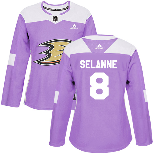 Adidas Anaheim Ducks #8 Teemu Selanne Purple Authentic Fights Cancer Women's Stitched NHL Jersey