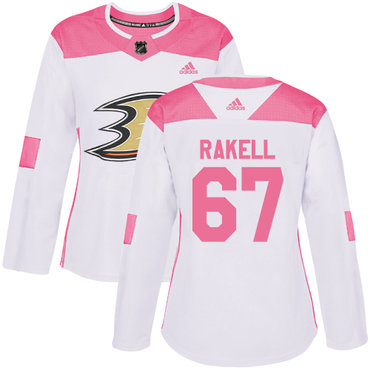 Adidas Anaheim Ducks #67 Rickard Rakell White Pink Authentic Fashion Women's Stitched NHL Jersey
