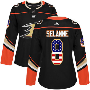 Adidas Anaheim Ducks #8 Teemu Selanne Black Home Authentic USA Flag Women's Stitched NHL Jersey