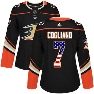 Adidas Anaheim Ducks #7 Andrew Cogliano Black Home Authentic USA Flag Women's Stitched NHL Jersey