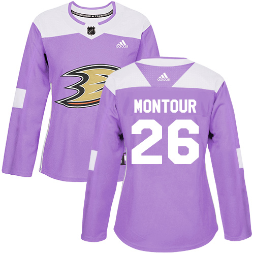 Adidas Anaheim Ducks #26 Brandon Montour Purple Authentic Fights Cancer Women's Stitched NHL Jersey