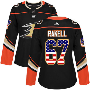 Adidas Anaheim Ducks #67 Rickard Rakell Black Home Authentic USA Flag Women's Stitched NHL Jersey