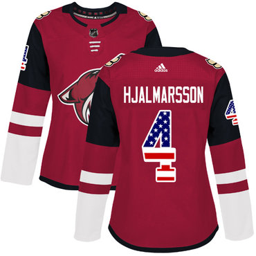 Adidas Arizona Coyotes #4 Niklas Hjalmarsson Maroon Home Authentic USA Flag Women's Stitched NHL Jersey